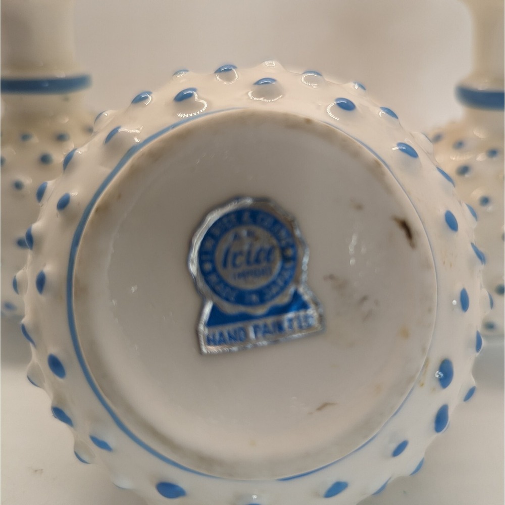 Vintage Blue & White Milk Glass Hobnail (2) Perfume + Trinket Box - Picture 3 of 12